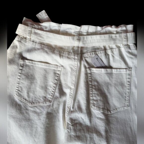 Paper Bag Mom Jeans Belted White Denim Esqualo Size 12 - Picture 5 of 13